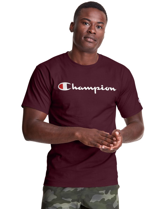 Champion T-Shirt Heren - DonkerRood - Classic Jersey Script Logo ( 843710-YPH )